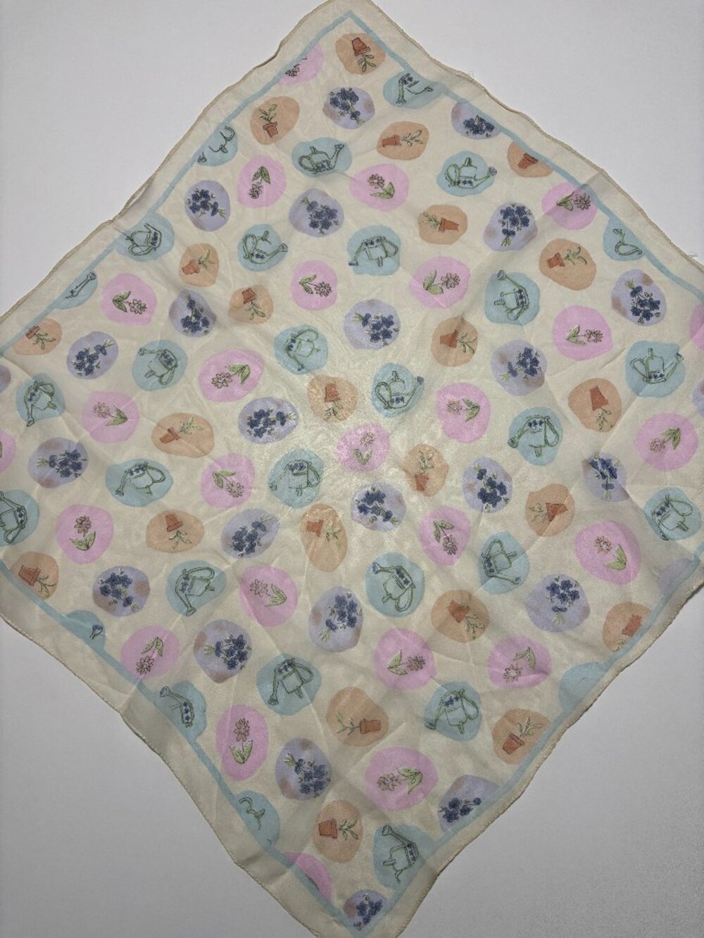 Bill Blass Cream & Multi Color Pastels Vintage Silk Square Scarf